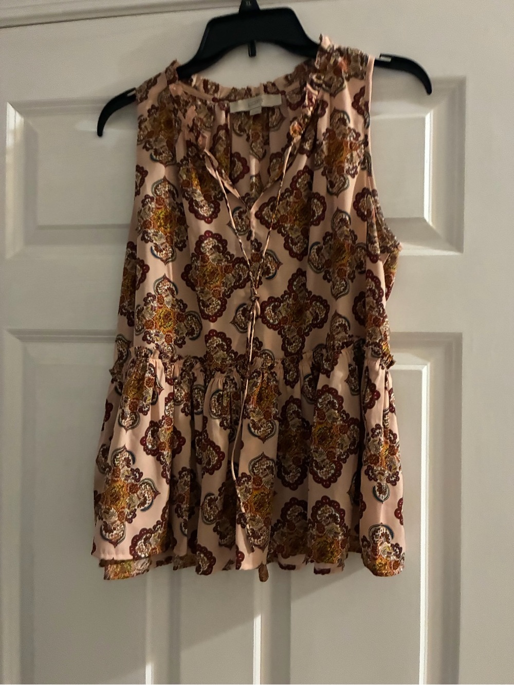 LOFT Pink Sleeveless Printed Peplum Blouse